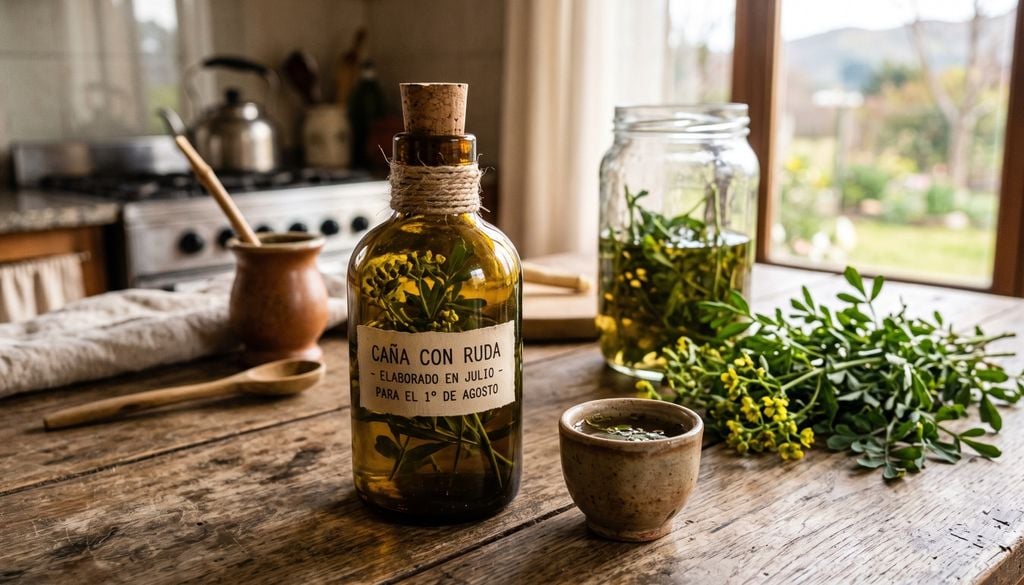 plantas La elaboración tradicional requiere macerar ramas de ruda fresca en caña o ginebra durante al menos un mes antes del 1 de agosto.