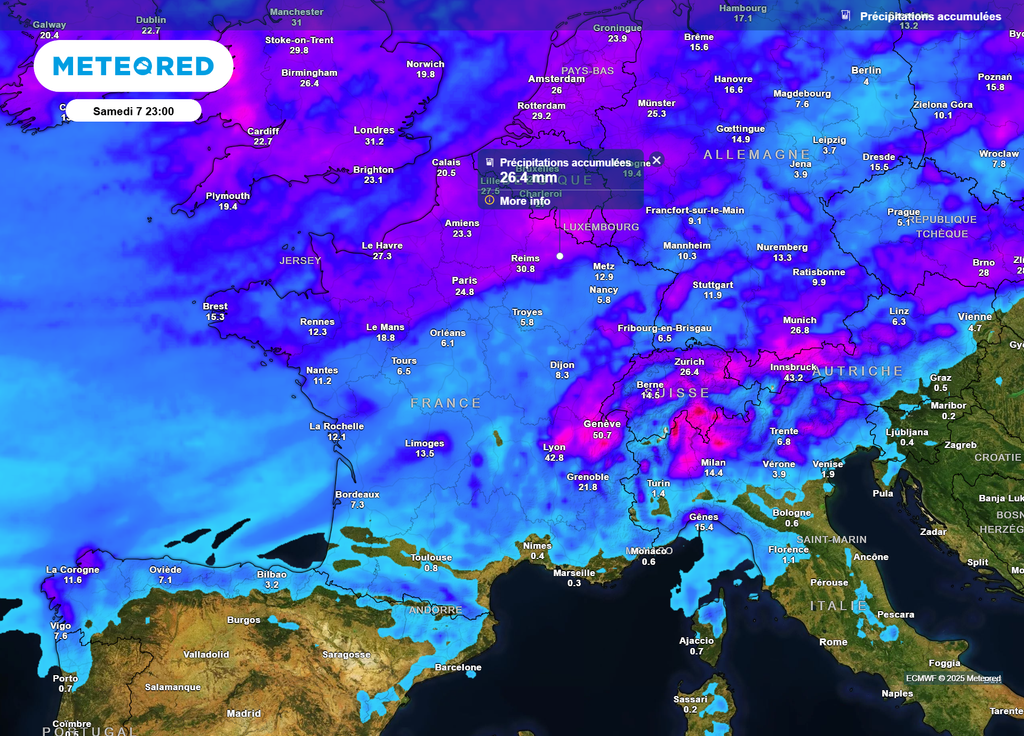 Cumuls précipitations samedi soir Cumuls précipitations samedi soir