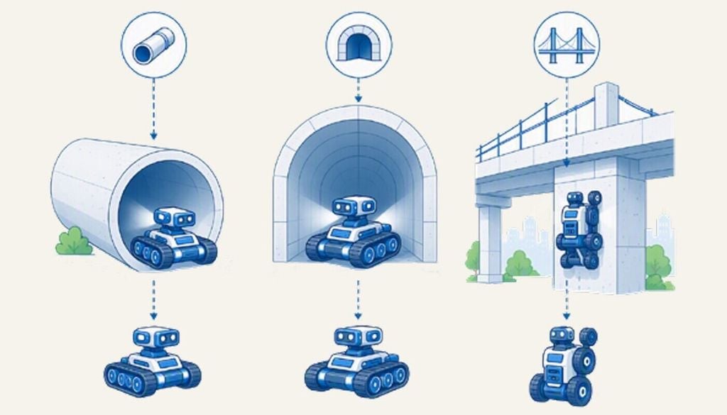 Roboter werden ebenfalls zur Inspektion von Gebäuden wie Brücken oder Tunneln verwendet. Roboter werden ebenfalls zur Inspektion von Gebäuden wie Brücken oder Tunneln verwendet. Bild: Fraunhofer IAO 2026