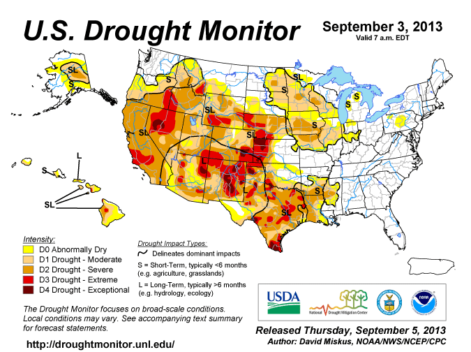 Rogad Para Que Llueva Mapa de sequía actualizado a fecha de 3 de septiembre de 2013. Fuente: http://droughtmonitor.unl.edu/monitor.html