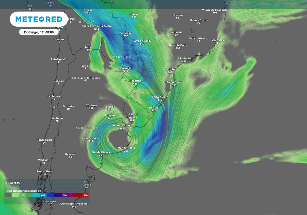 Previsão de rios atmosféricos no domingo de manhã.