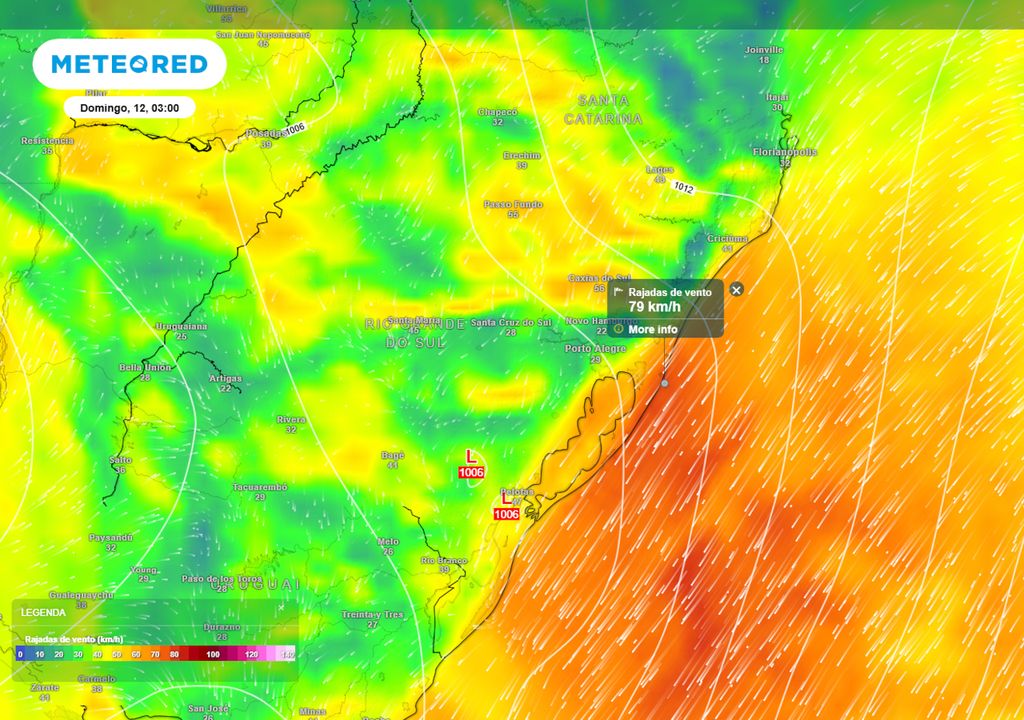 Previsão de rajadas de vento no domingo durante a madrugada.