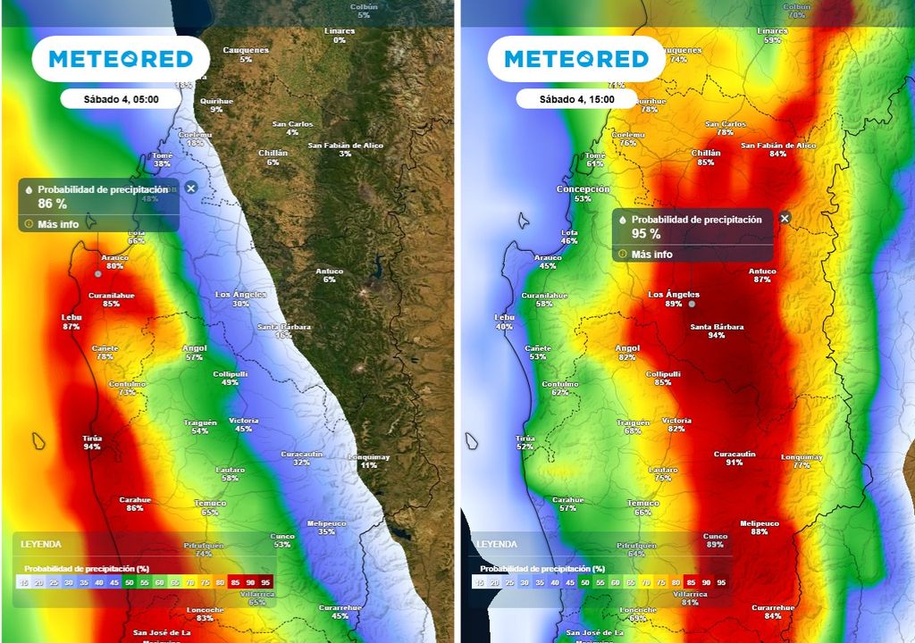 Sábado 04 de octubre con lluvias en el Biobío, Meteored, Chile