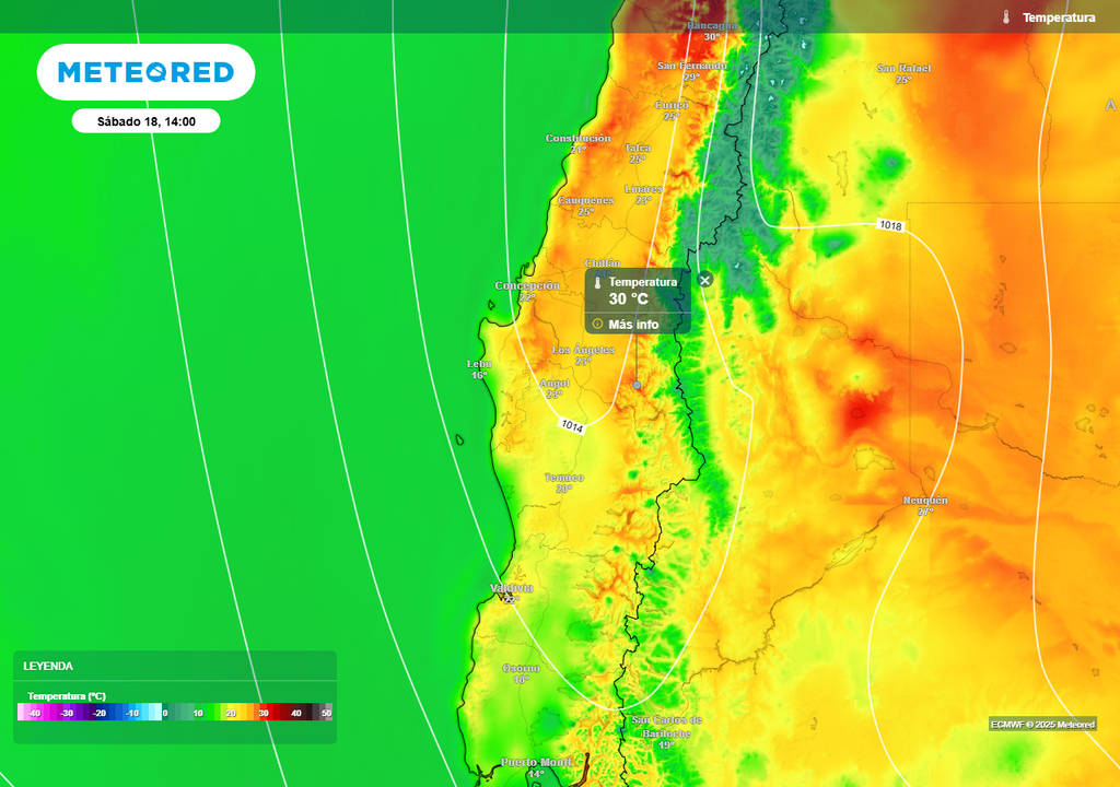 Sábado 18 de octubre con altas temperaturas en Chile centro sur, Meteored