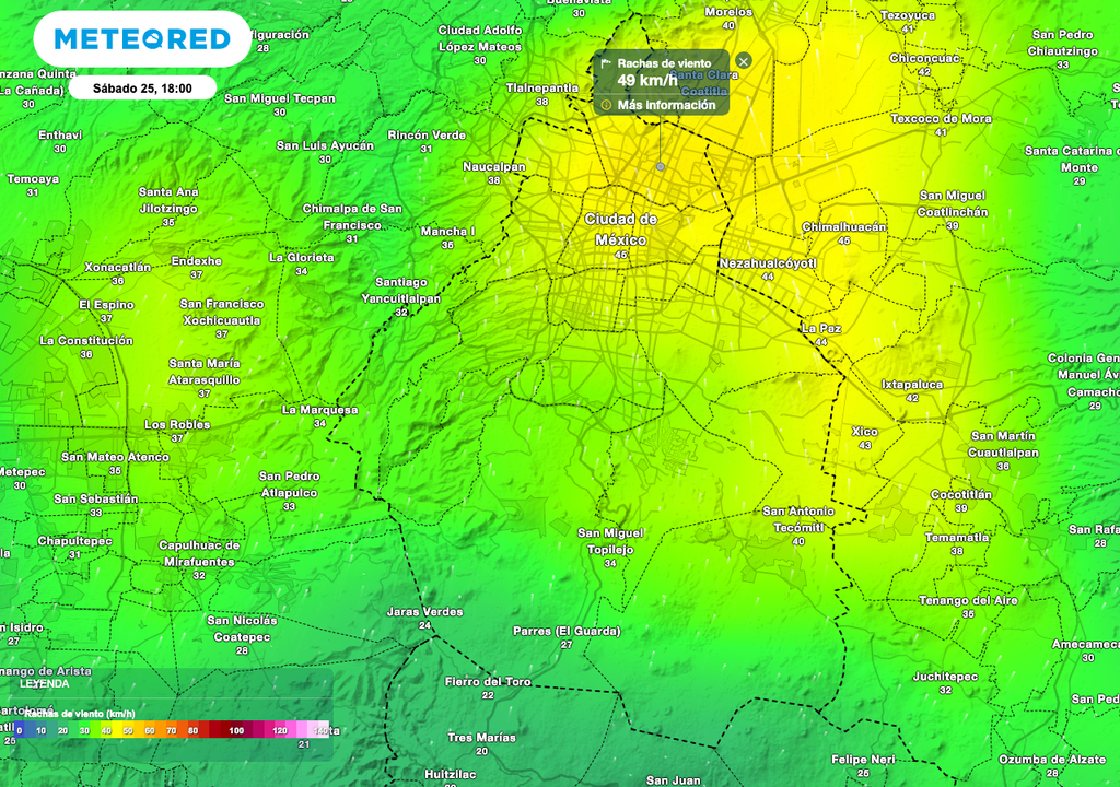Se esperan rachas de hasta 50 km/h a lo largo del oriente de la capital.