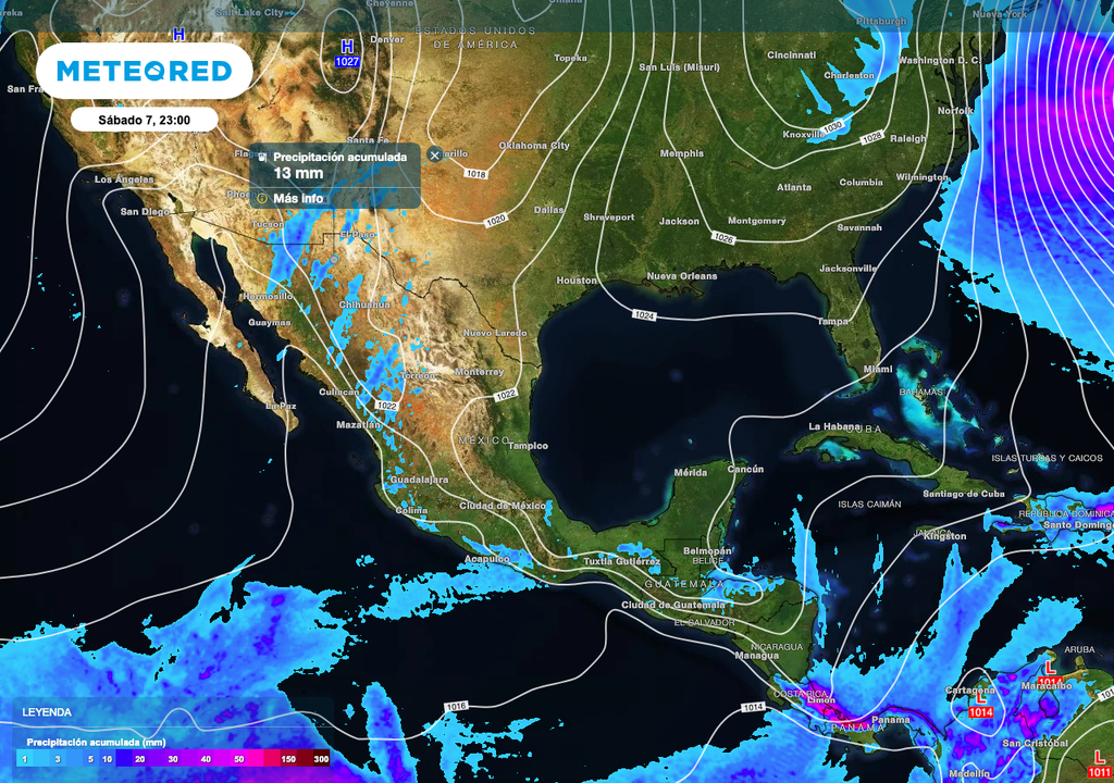 Los acumulados de lluvia más importantes serán al Noroeste, Suroeste y en partes del Sur de México.