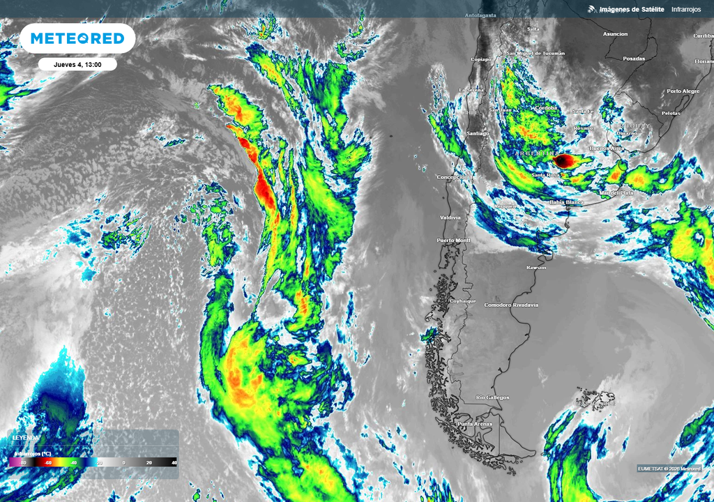 Un sistema frontal meridional (que avanza paralelo a Chile), dejará abundante nubosidad durante el fin de semana.