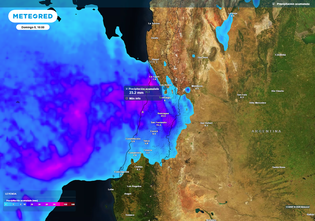 El litoral central se perfila como una de las zonas más activas del evento, con montos que podrían rondar los 25 mm en sectores puntuales entre Valparaíso, la RM y O’Higgins, bajo un escenario además marcado por inestabilidad.