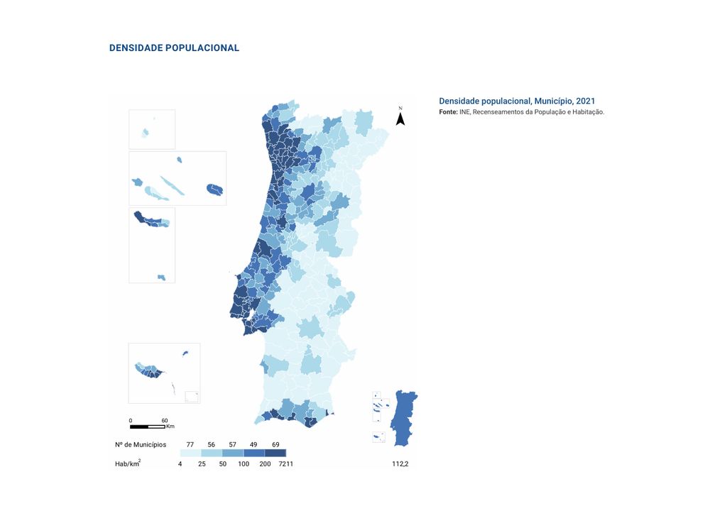 mapa de densidade populacional; INE mapa de densidade populacional; INE