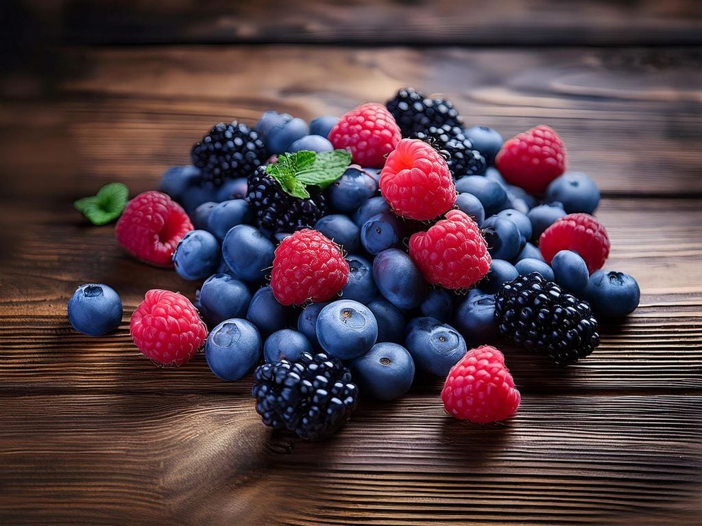 Algunas de estas frutas con antioxidantes con tonos morados, rojos, azules y negros, como los arándanos, las moras, las frambuesas Algunas de estas frutas con antioxidantes con tonos morados, rojos, azules y negros, como los arándanos, las moras, las frambuesas