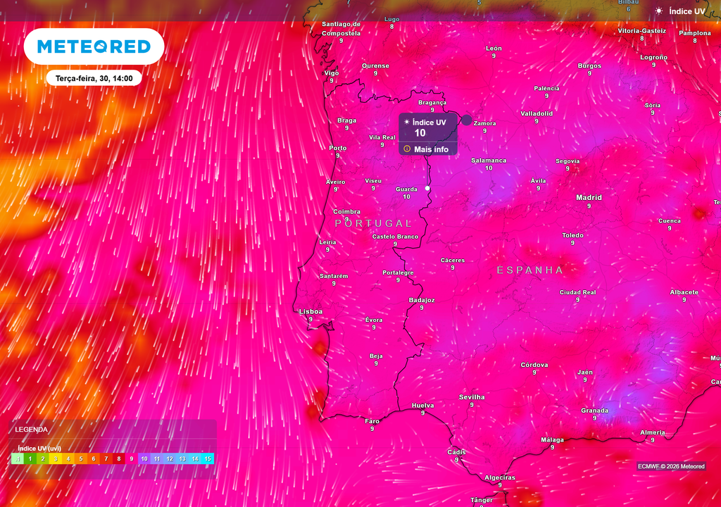 O último dia de junho será marcado por um índice ultravioleta muito elevado, podendo atingir o nível 10 durante as horas centrais do dia.
