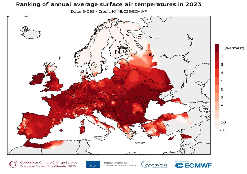 Europa coloreado por tonos rojizos debido a las altas temperatura
