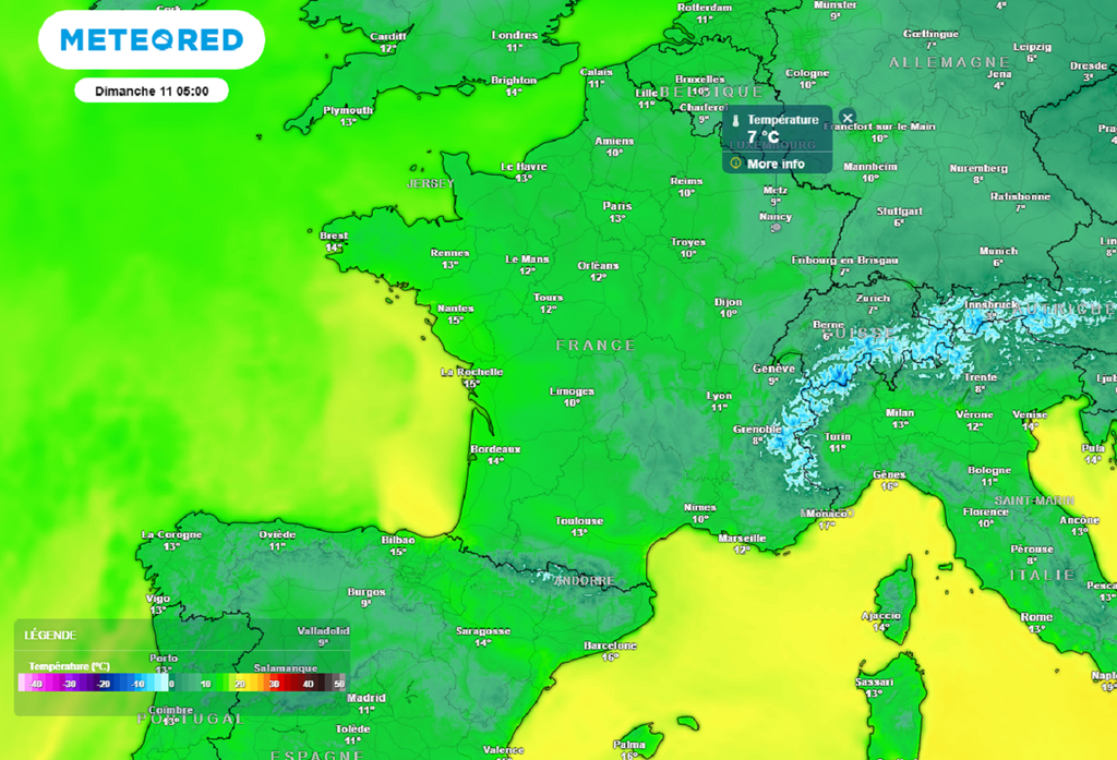 Avec parfois moins de 5°C au réveil, la fraîcheur s'annonce localement marquée dans l'est du pays. Avec parfois moins de 5°C au réveil, la fraîcheur s'annonce localement marquée dans l'est du pays.