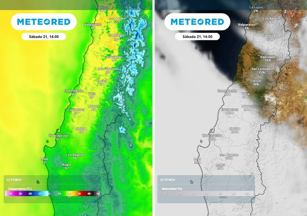 El sábado presentará nubosidad variable y temperaturas templadas en la zona central, mientras que hacia el sur comenzará a aumentar la nubosidad previa al ingreso del nuevo sistema frontal.