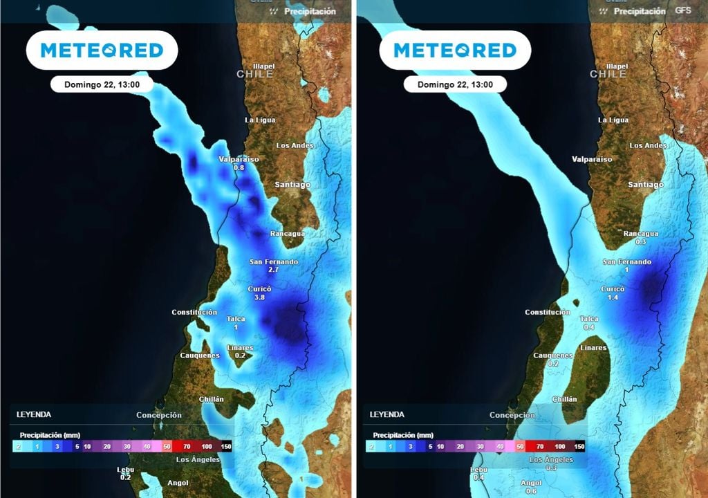 Los modelos ECMWF y GFS coinciden: el domingo dejaría lluvias en la costa del centro norte, mientras Santiago se mantendría sin precipitaciones.