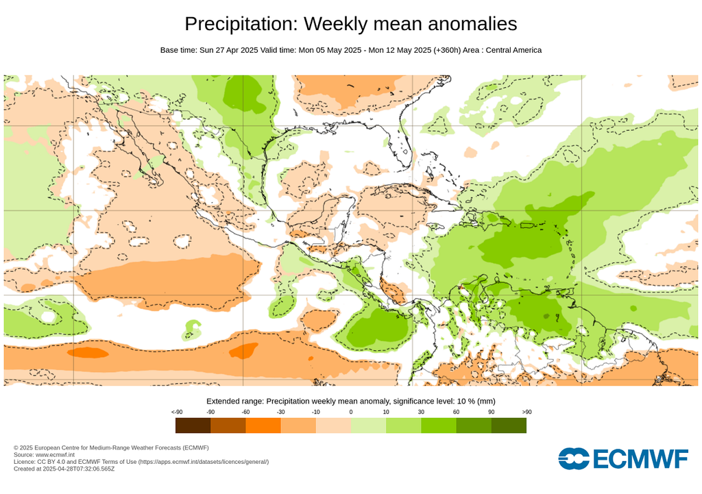 Pronóstico de anomalía de precipitaciones en milímetros Pronóstico de anomalía de precipitaciones en milímetros