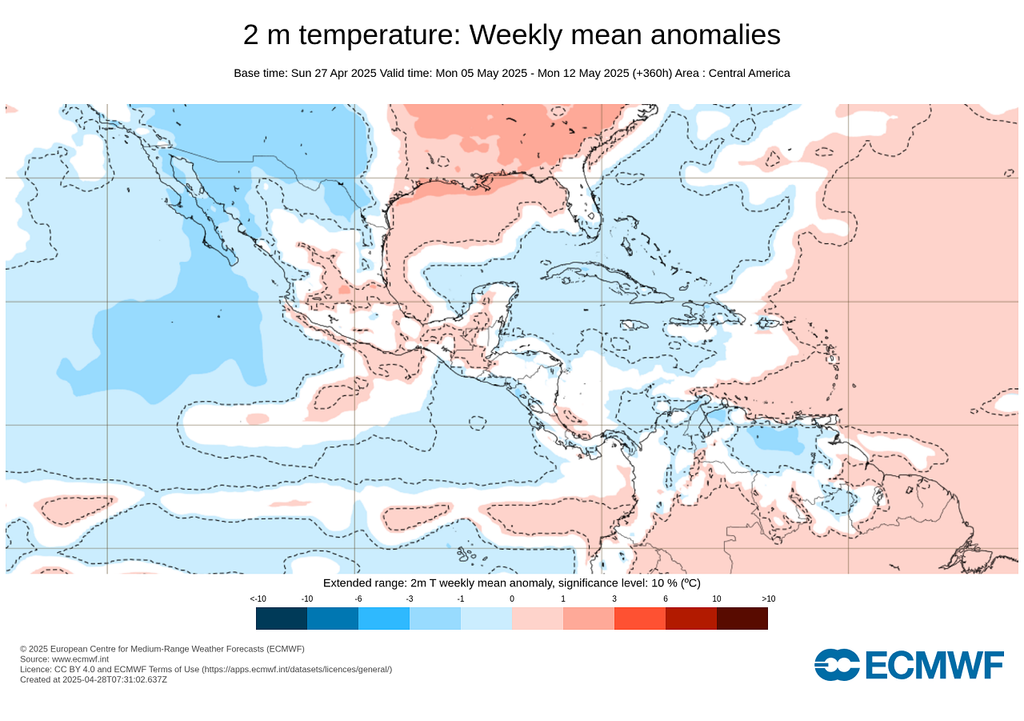 Pronóstico de anomalías en grados Celsius Pronóstico de anomalías en grados Celsius