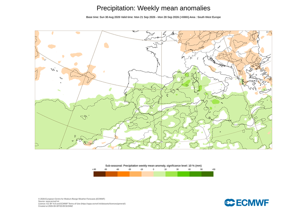 Durante la segunda quincena de septiembre la situación podría inestabilizarse en amplias zonas de España, si se cumple la última actualización del modelo europeo.