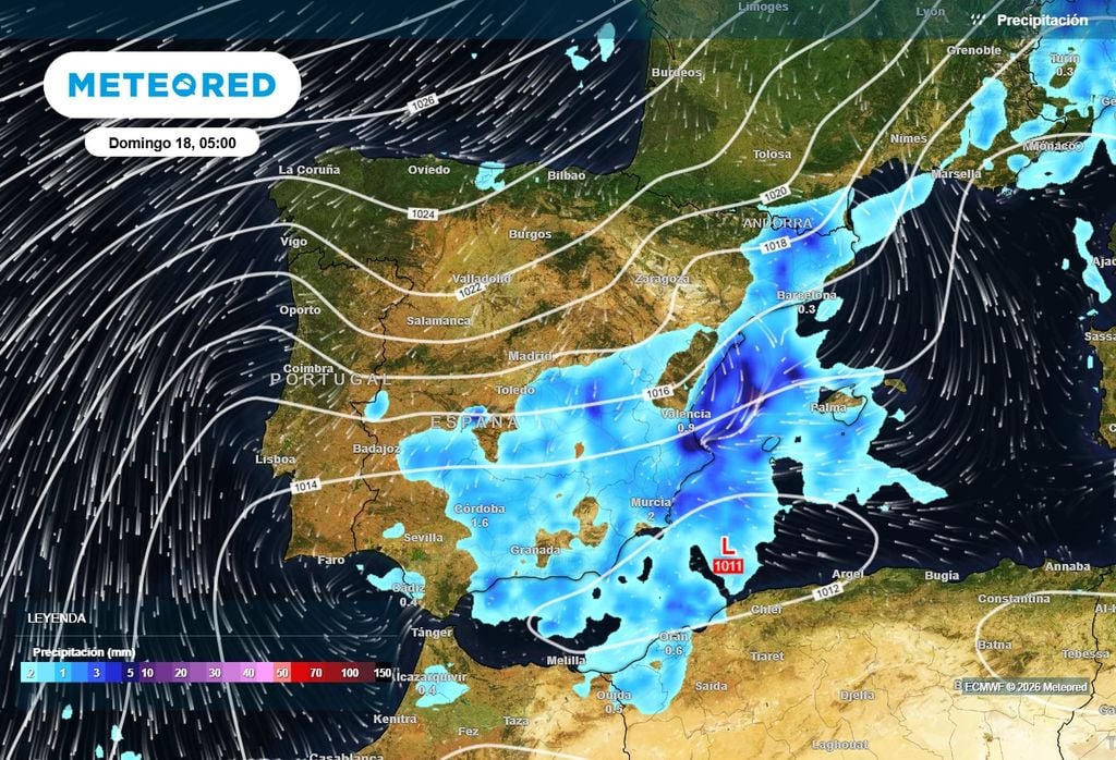 Una pequeña baja al sur de Baleares podría reforzar el flujo de levante sobre las comunidades mediterráneas.