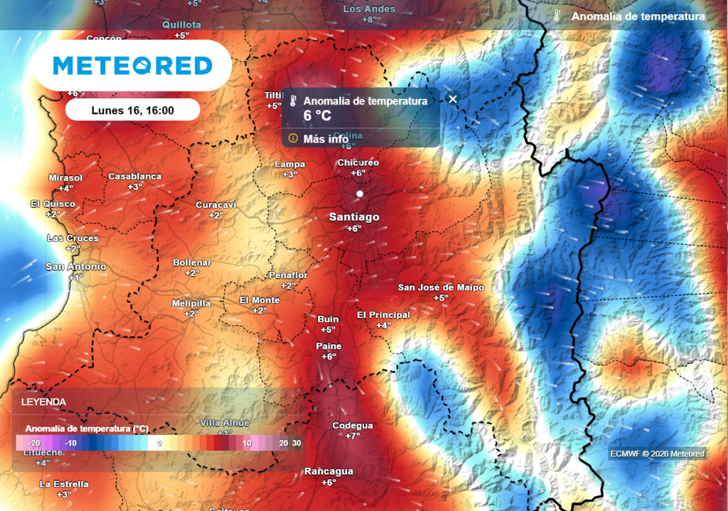 Anomalías Este lunes se espera un ligero aumento de las máximas respecto al pasado domingo en Santiago.