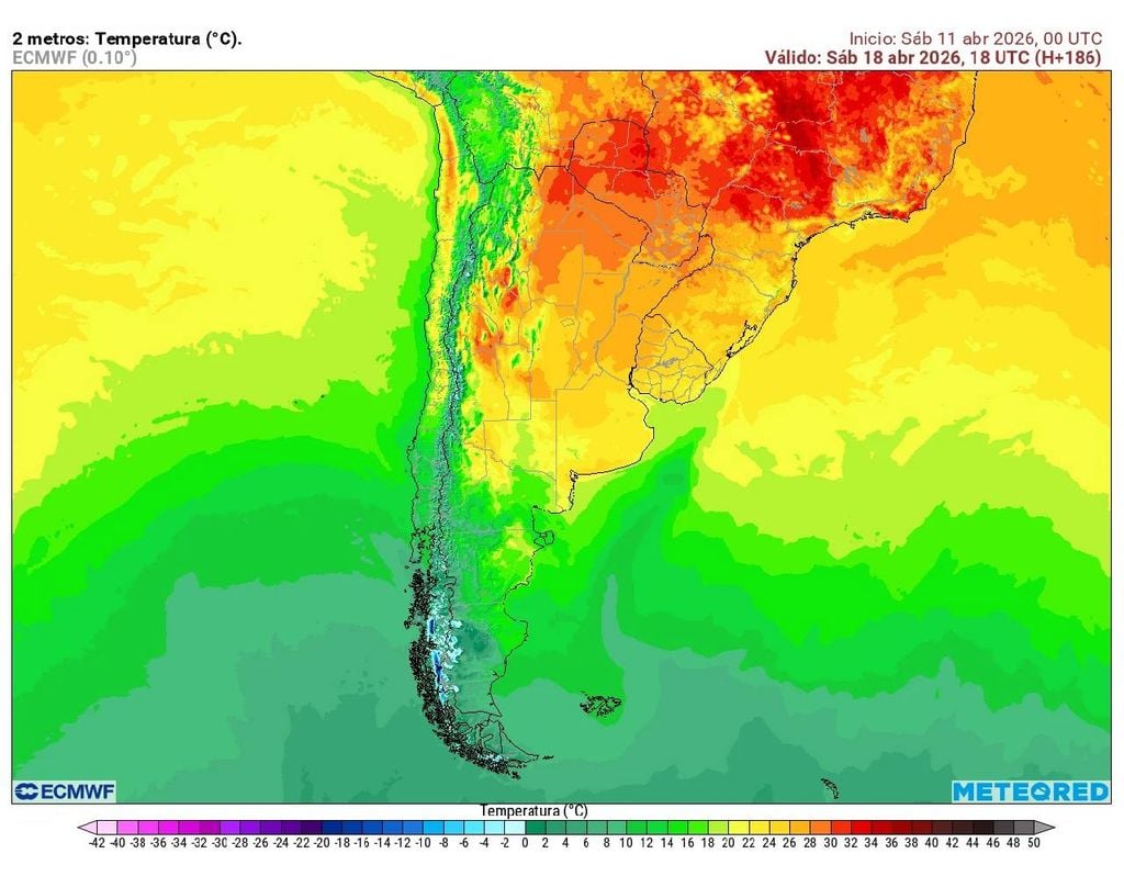 Hacia el próximo fin de semana el modelo europeo pronostica temperaturas máximas entre 20 y 25 °C aproximadamente en Santiago.
