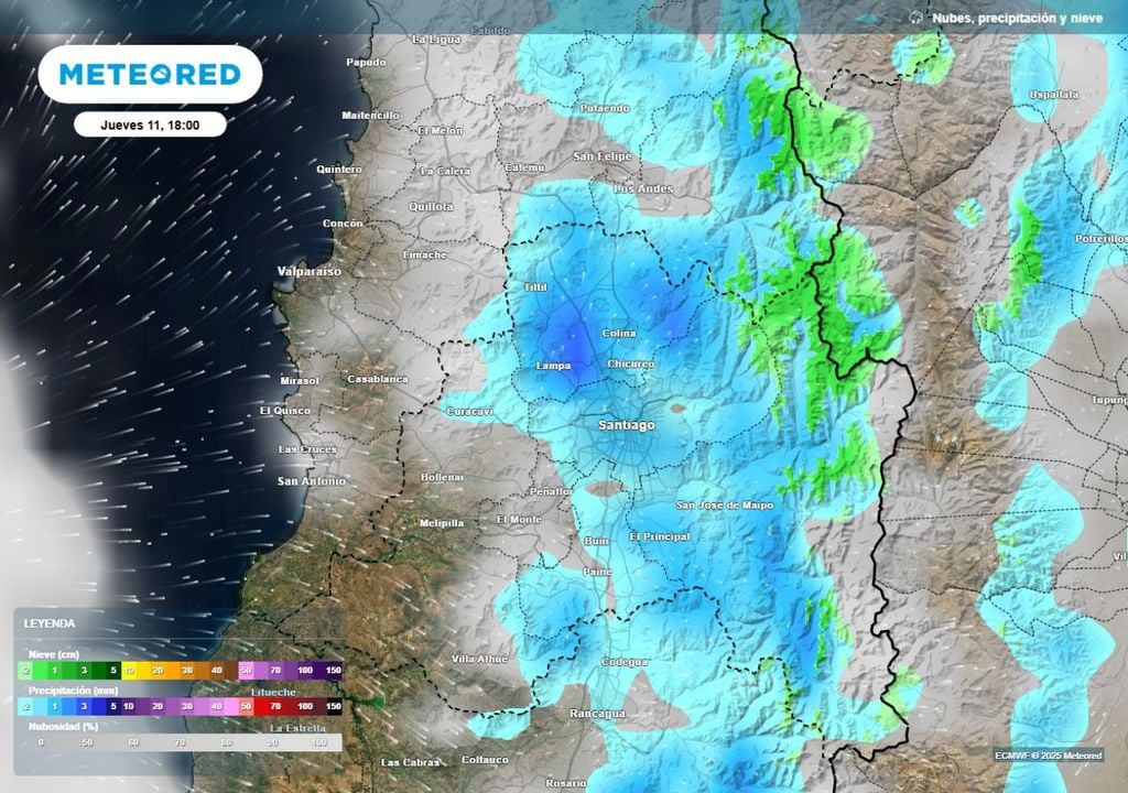 mapa de precipitaciones Hacia el jueves en la tarde, podrían retornar los chubascos a la capital.
