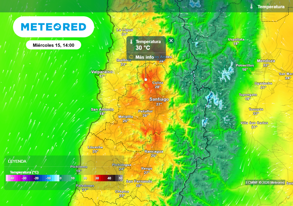 Comunas al norte como Colina, Lampa y Tiltil podrían alcanzar los 30 °C el próximo miércoles en la RM.
