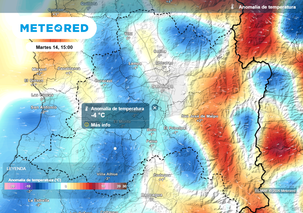 Ingresa aire más fresco: una importante baja térmica se espera este martes (14) en la Región Metropolitana.