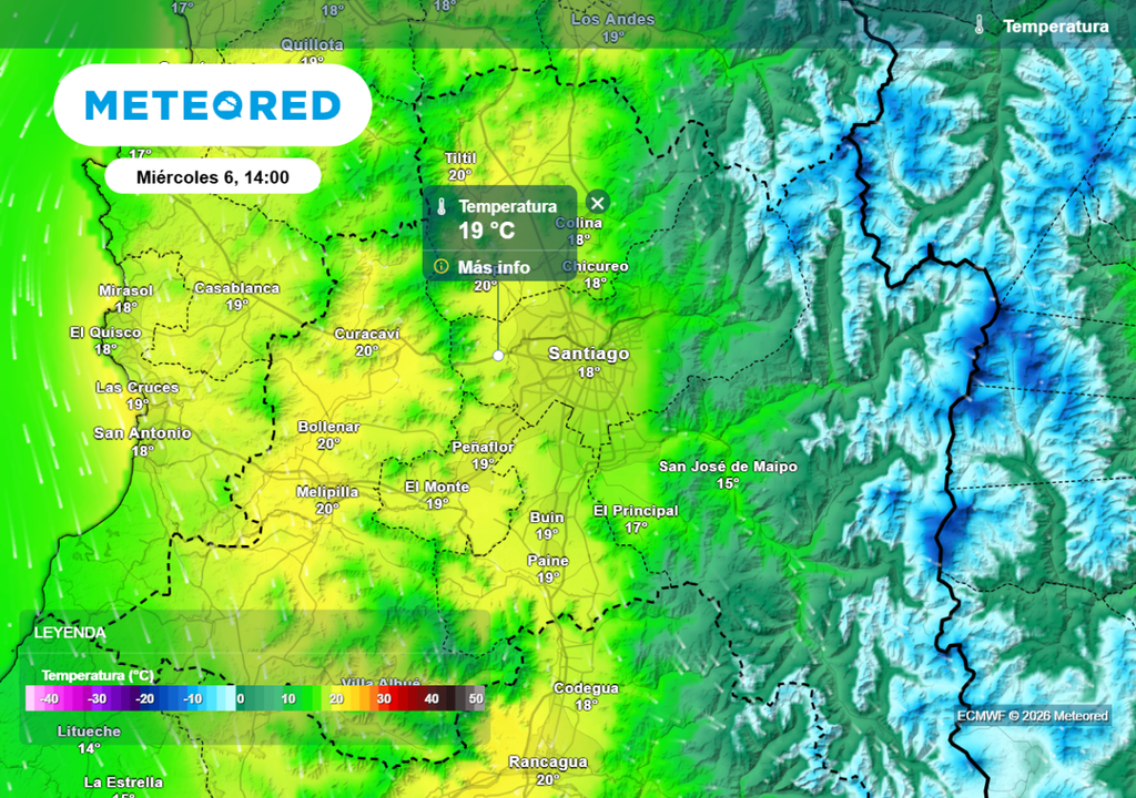 Desde el miércoles un aire más fresco comenzará a ingresar a Santiago: se esperan máximas cercanas a los 20 °C.