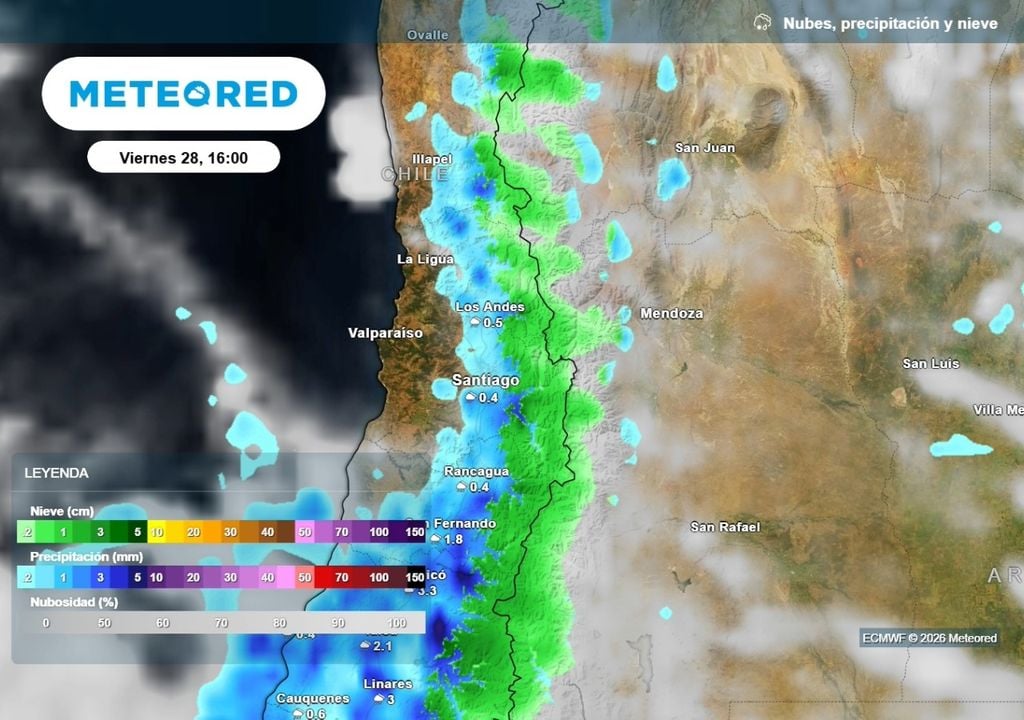 Lluvias Durante la tarde de este viernes continúan las lluvias en Santiago, la capital podría sumar más de 25 mm esta semana.
