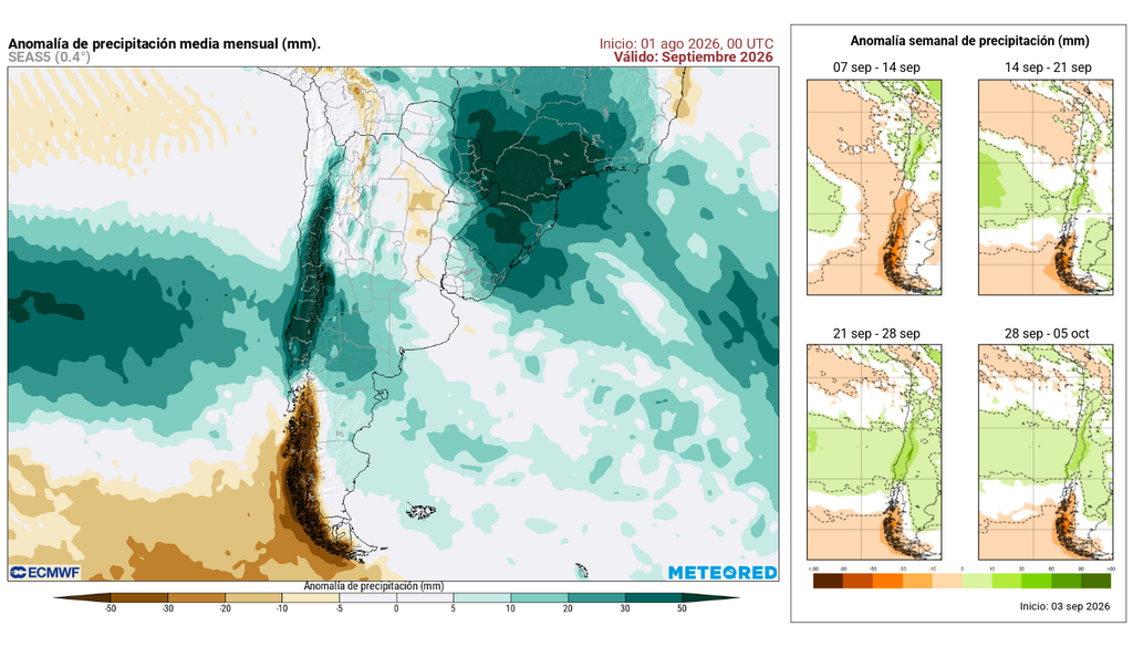 pronóstico de lluvias El pronóstico de Meteored apunta a un septiembre de lluvias. La segunda quincena acarrea una mayor probabilidad de lluvias para la Región Metropolitana.