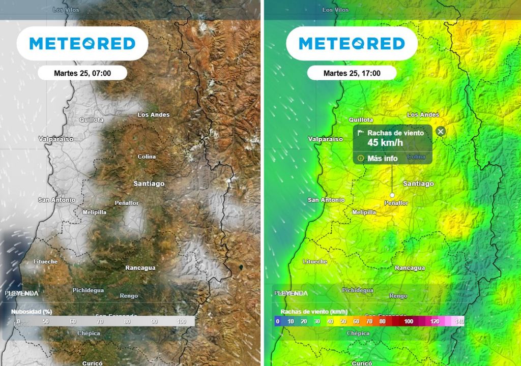 mapa de nubosidad / rachas de viento (martes 25)