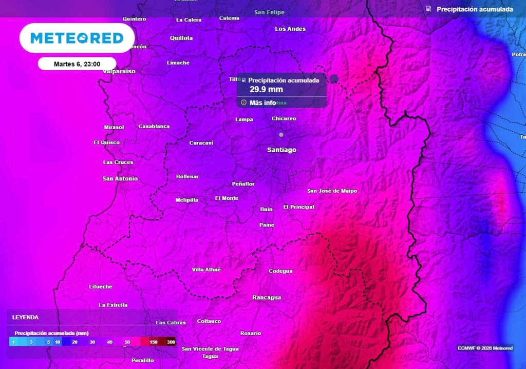 Este martes podrían registrarse hasta 30 mm de acumulado en algunos sectores de la RM.