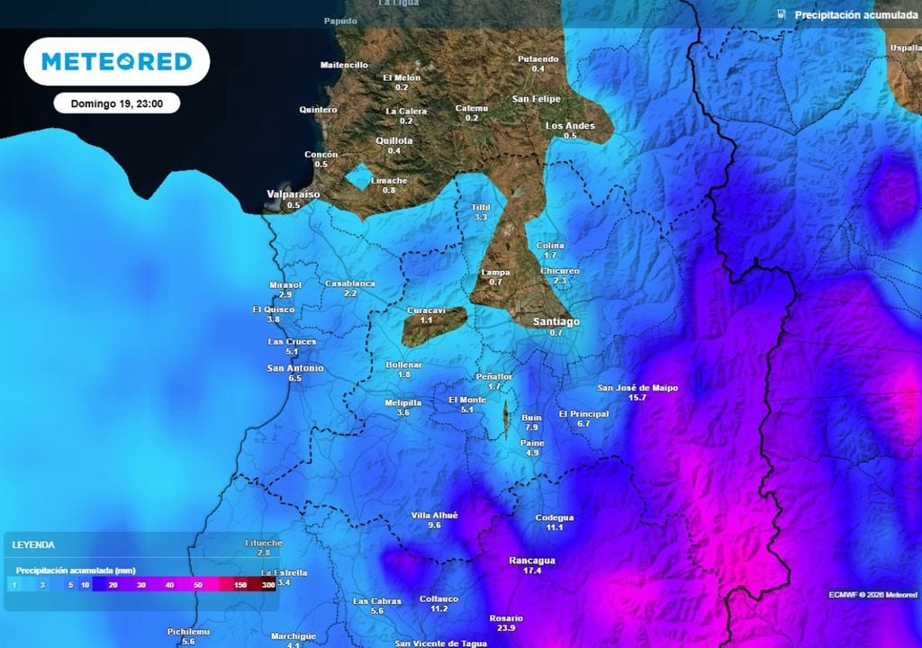 Entre el viernes 17 y el domingo 19, se podrían acumular mayores montos en zonas precordilleranas de la RM.