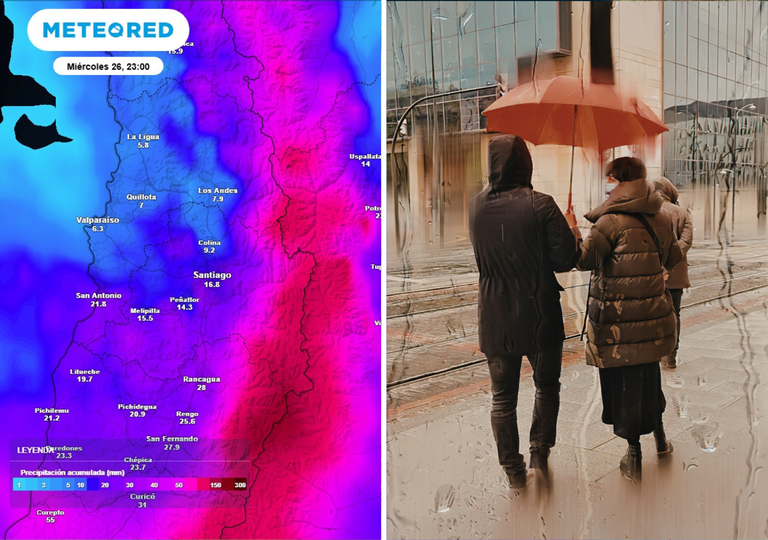 Santiago pasar&aacute; de casi 30 &deg;C a las lluvias: frente y r&iacute;o atmosf&eacute;rico dejar&iacute;an hasta 20 mm y viento de 100 km/h