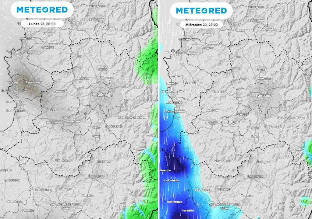 mapa de nubes, precipitación y nieve