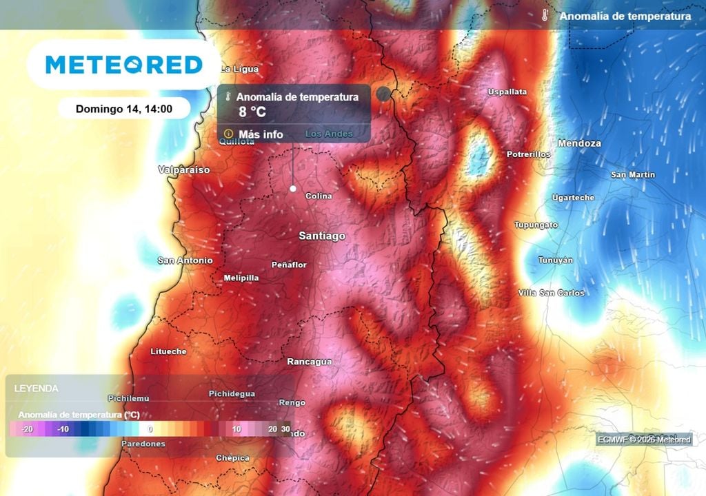 Anomalías Aunque el fin de semana comenzará con temperaturas en torno a lo esperado, el domingo los registros subirán y según indica el ECMWF, se moverán sobre lo esperado.