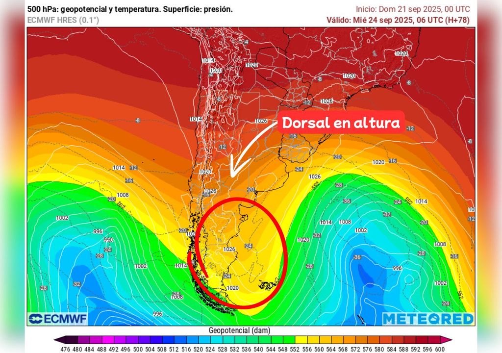 carta de geopotencial y temperatura en 500 hPa