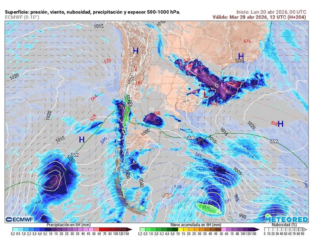 Modelo ECMWF prevé lluvias la próxima semana en Santiago: prónostico se mantiene en desarrollo.