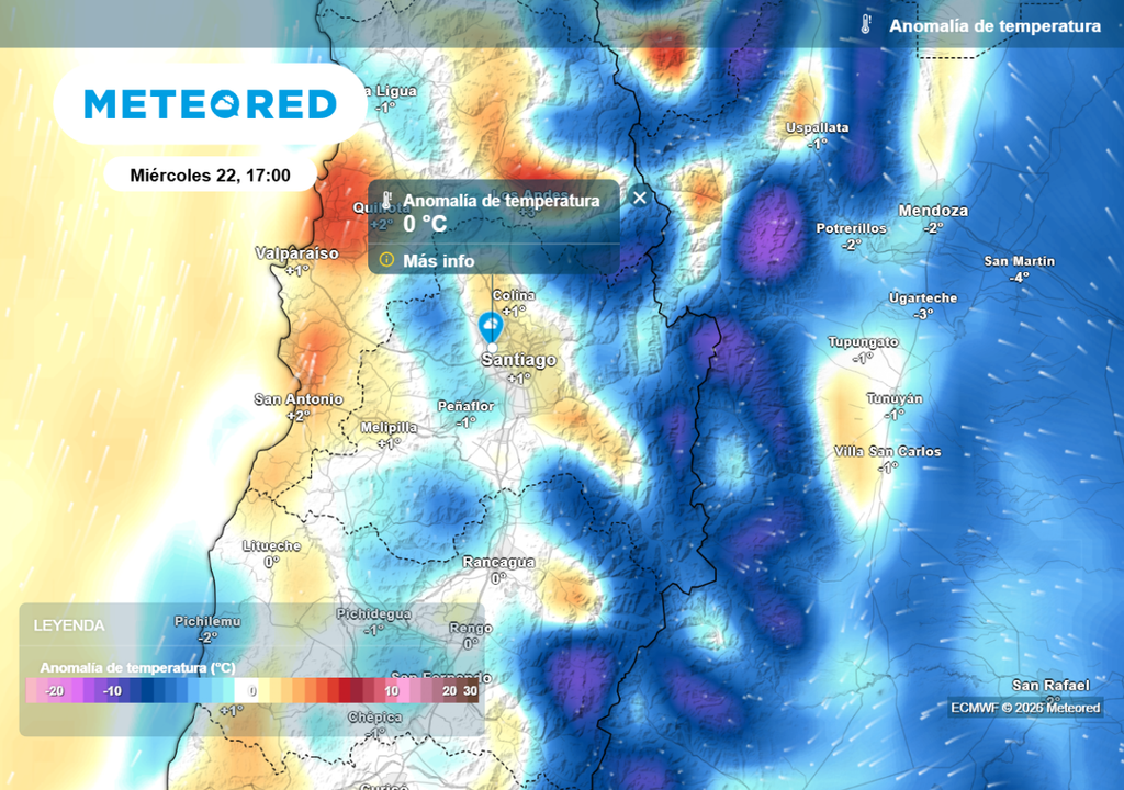 Mapas de anomalías muestran temperaturas dentro de los promedios esperados en la RM: la estabilidad estará presente tras las lluvias.