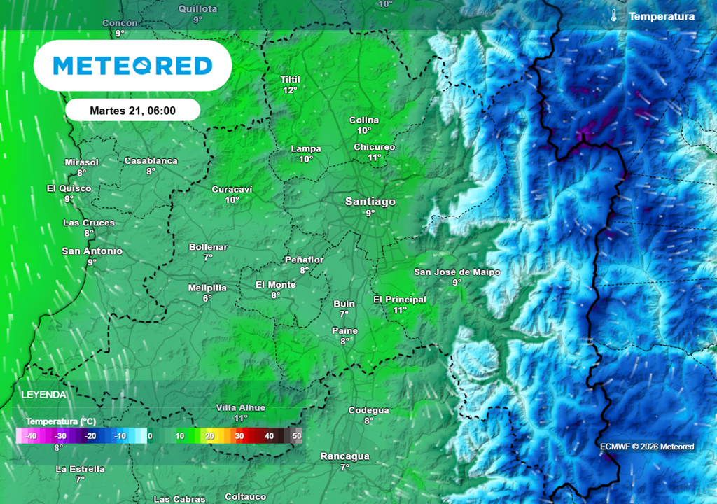 Bajan las mínimas en Santiago esta semana: el martes las temperaturas se moverían entre 6 y 8 °C en gran parte de la RM.