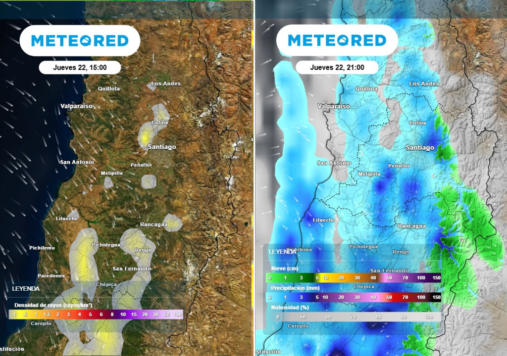 densidad de rayos y precipitaciones Este jueves se espera que se reactiven los chubascos y tormentas eléctricas durante la tarde.