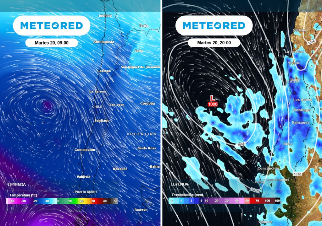 configuraciones atmosféricas En altura, se espera que se forme una baja segregada (mapa izquierda) que favorecería la inestabilidad, sobre todo desde el martes, mientras que en superficie se presentará un sistema frontal (mapa derecha) que aportará precipitaciones desde el lunes.