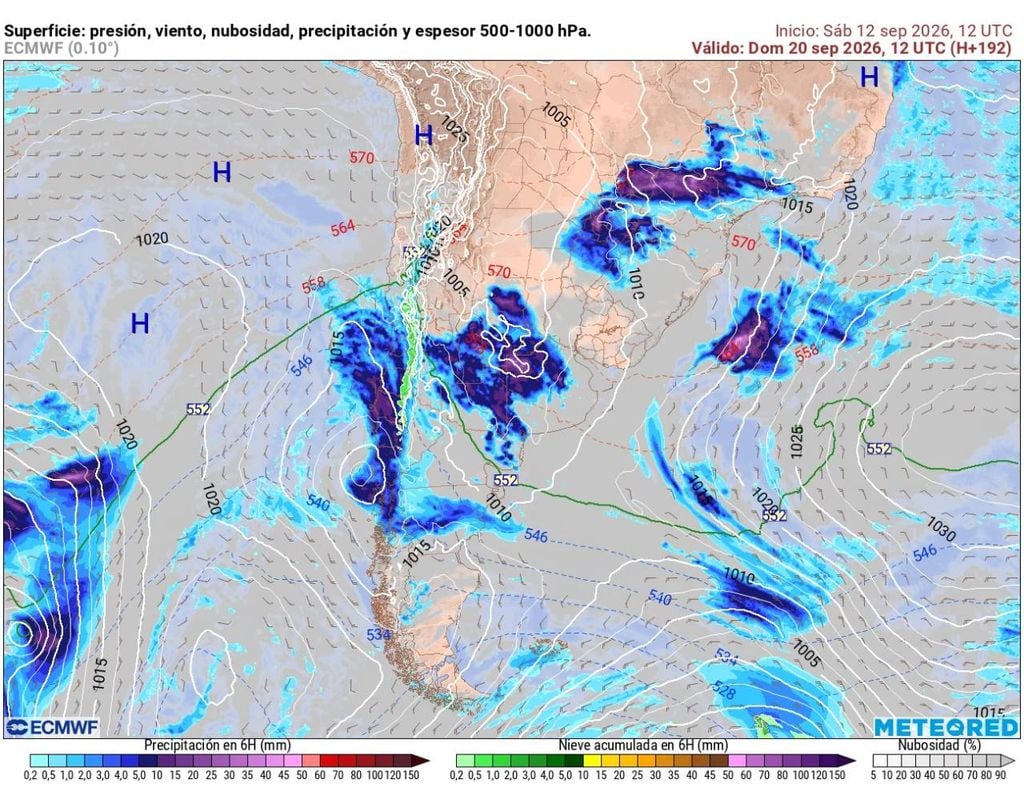 Precipitaciones ECMWF Modelo europeo continúa mostrando posibles precipitaciones en Santiago durante el fin de semana de Fiestas Patrias.