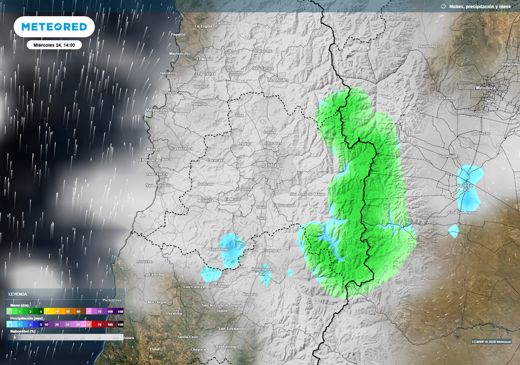 El miérçoles se esperan nevadas débiles en la cordillera de la RM.