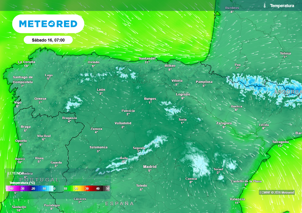La madrugada del próximo sábado se producirán heladas en el interior peninsular, no solo en zonas de montaña. En algunas capitales de Castilla y León y en Cuenca se rozarán los 0 ºC.