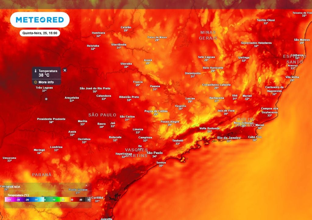 Previsão de temperaturas máximas na quinta-feira.