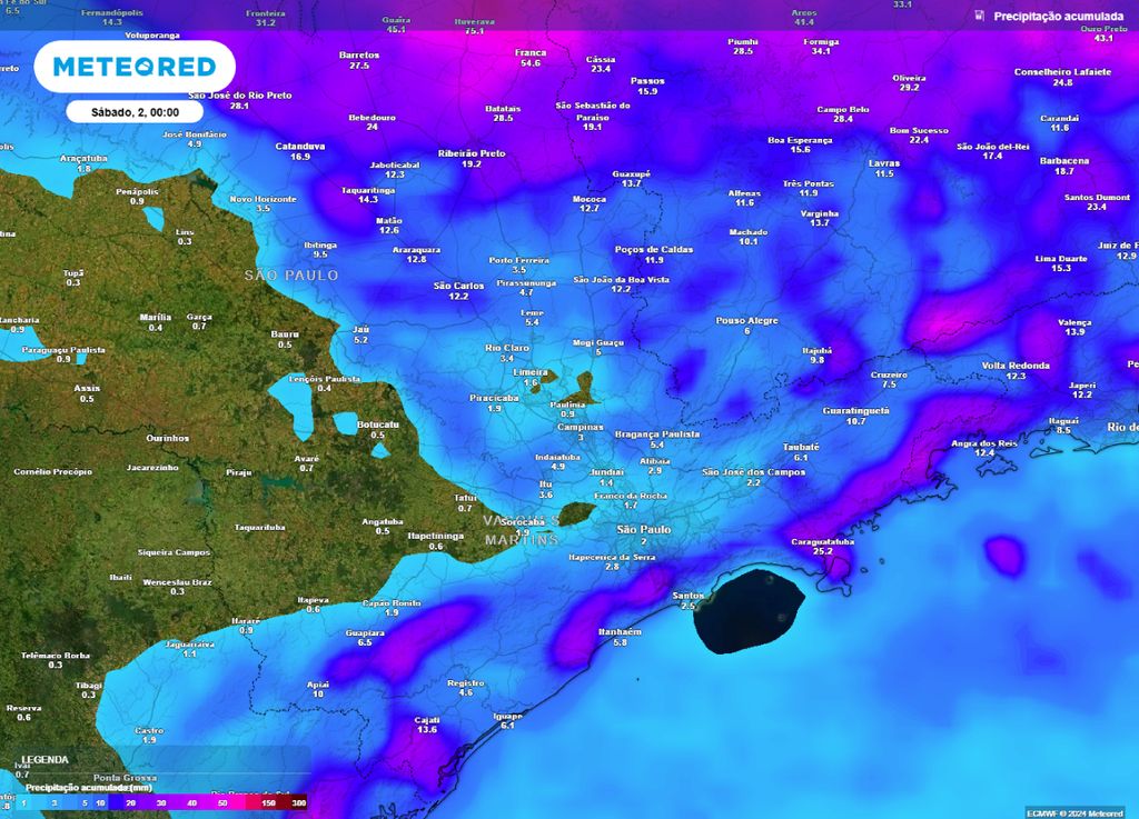 previsão acumulado de chuva, São Paulo