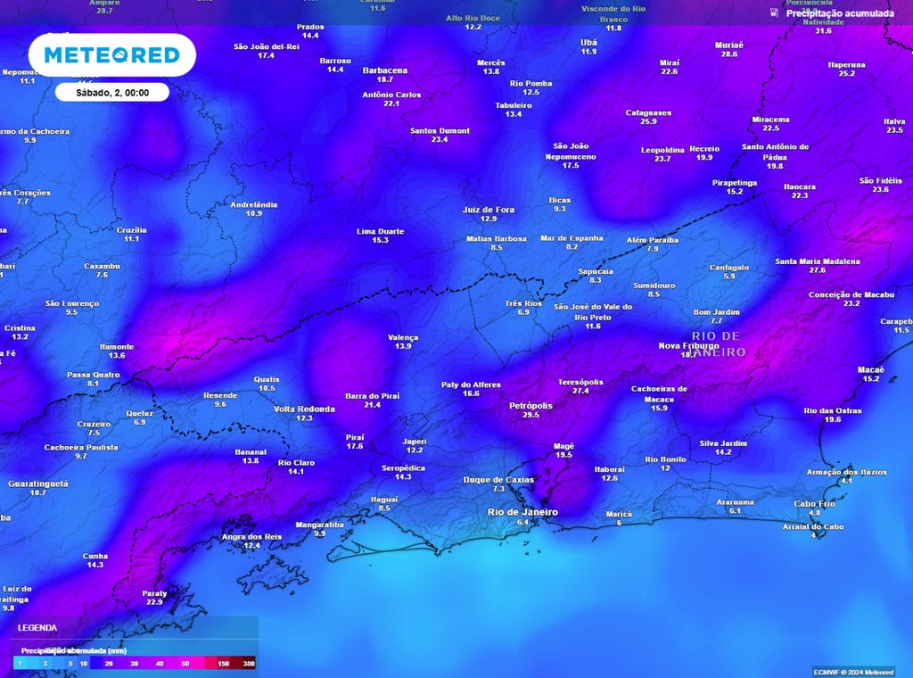 previsão precipitação acumulada Rio de Janeiro