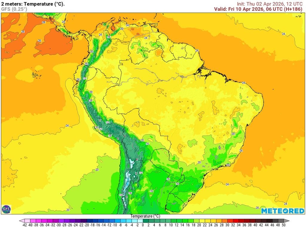 Previsão de temperatura mínima para a sexta-feira, 10 de abril.